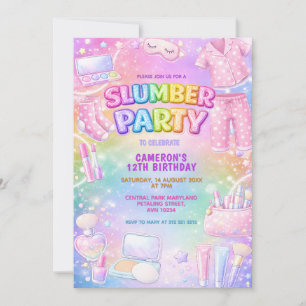 Pastel Glitter Girls Slumber Party Birthday Invitation