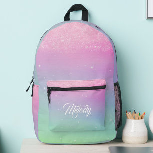Pastel Glitter Ombre Gradient Sparkle Printed Backpack