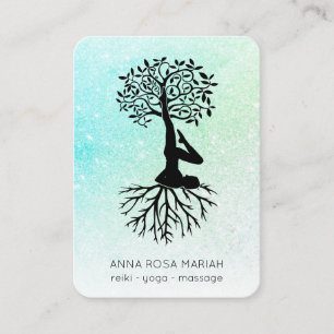 *~* Pastel Glitter Ombre QR Tree of Life Yoga Business Card