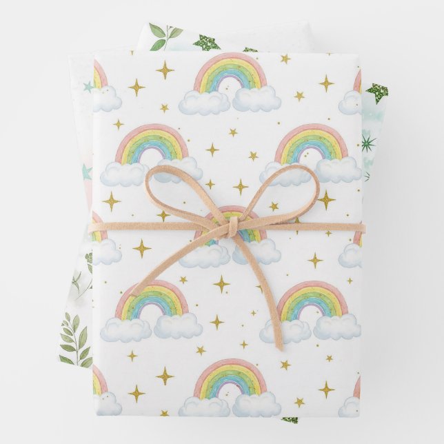 Pastel Glitter Ombre Rainbow Colour  Pattern  Wrapping Paper Sheet (In situ)