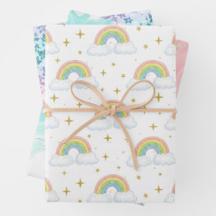 Pastel Glitter Ombre Rainbow Colour  Pattern  Wrapping Paper Sheet