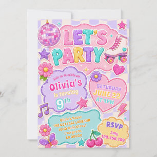 Pastel Glitter Retro Party Birthday Invitation