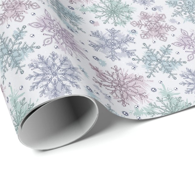 Pastel Glitter Snowflakes Pattern Wrapping Paper (Roll Corner)