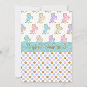 Pastel Glitter Unicorn Polka Dot Party Invitations