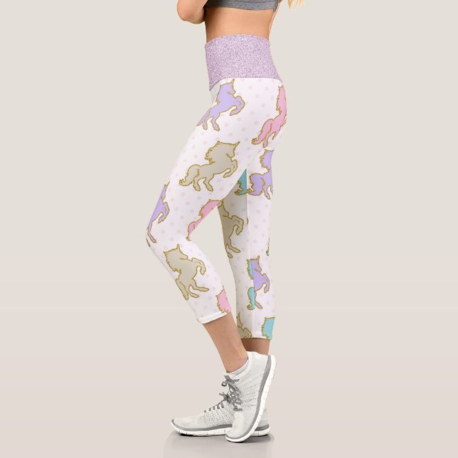 Pastel Glitter Unicorns Capri Leggings (Left)