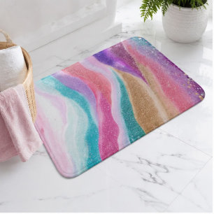 Pastel Glitter Waves  Colorful Sparkle Rainbow  Bath Mat