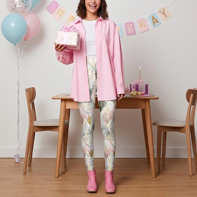 Pastel glittery abstract plaid and dots leggings (Creator Uploaded)