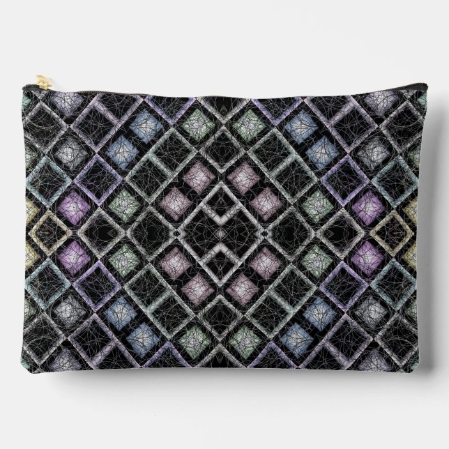Pastel Glow Mosaic Mandala with Silver Lattice Accessory Pouch (Front)