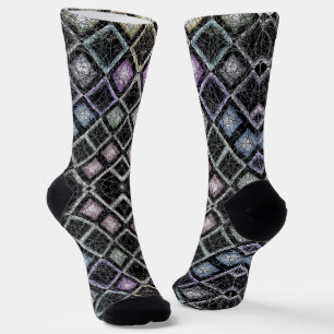 Pastel Glow Mosaic Mandala with Silver Lattice Socks