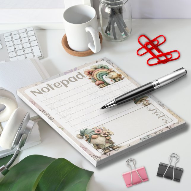 Pastel Gnome & Mushroom – Floral Spring Design Notepad (Creator Uploaded)