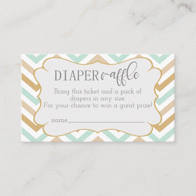 Pastel Gold and Green Zig Zag Baby Diaper Raffle Enclosure Card (Front)