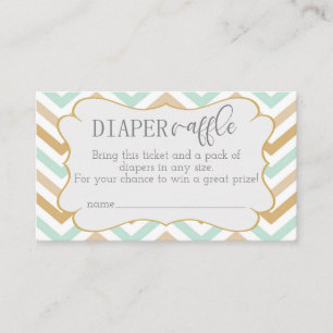 Pastel Gold and Green Zig Zag Baby Diaper Raffle Enclosure Card