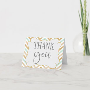 Pastel Gold and Green Zig Zag Baby Thank You Card