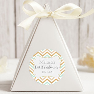 Pastel Gold and Green Zig Zag Neutral Baby Classic Round Sticker