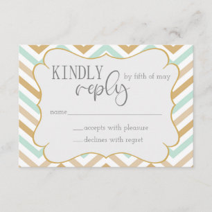 Pastel Gold and Green Zig Zag Neutral Baby RSVP Enclosure Card