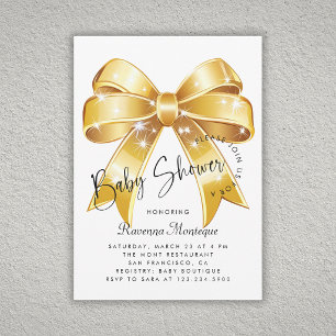 Pastel Gold Bow Coquette Modern Baby Shower Invi Invitation