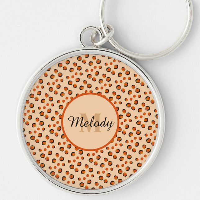 Pastel & Gold cheetah Animal Print Monogram  Key Ring (Front)