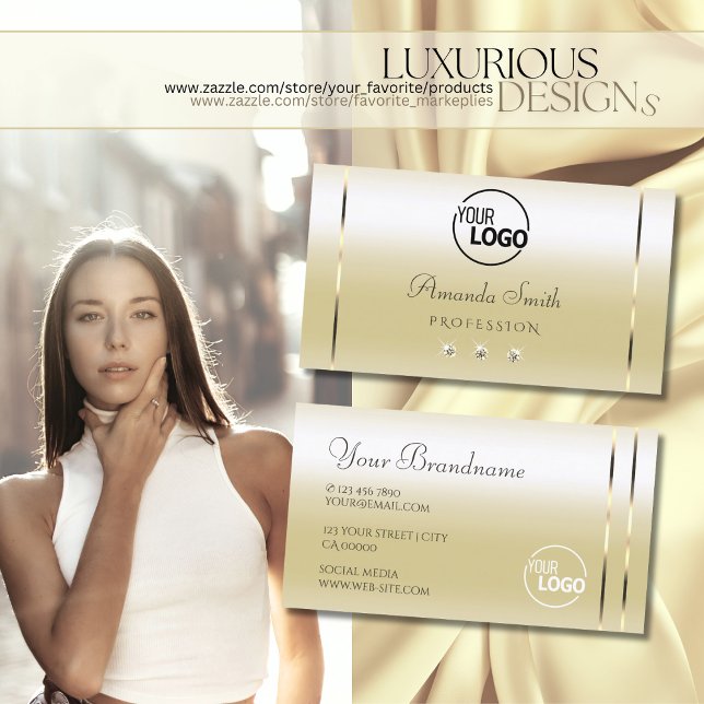 Pastel Gold Cream Effect Sparkle Diamonds add Logo Business Card (Creator Uploaded)