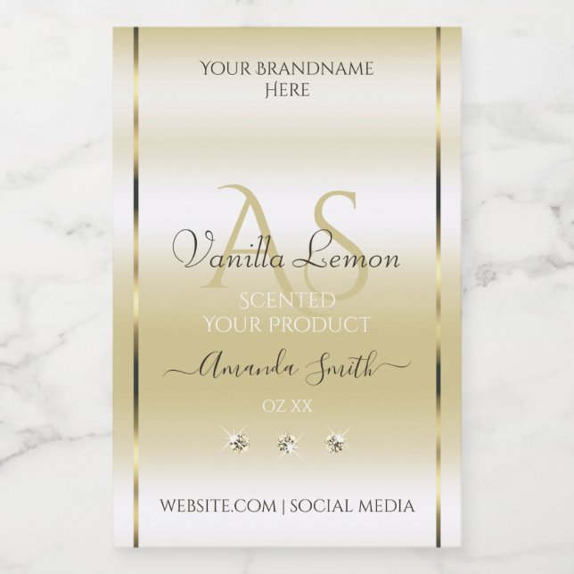 Pastel Gold Cream Product Labels Diamonds Initials (Single Label)