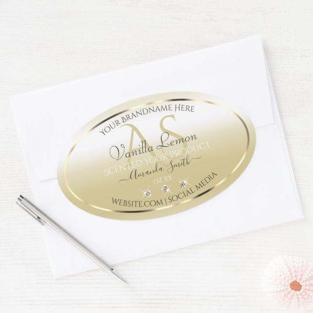 Pastel Gold Cream Product Labels Diamonds Initials (Envelope)