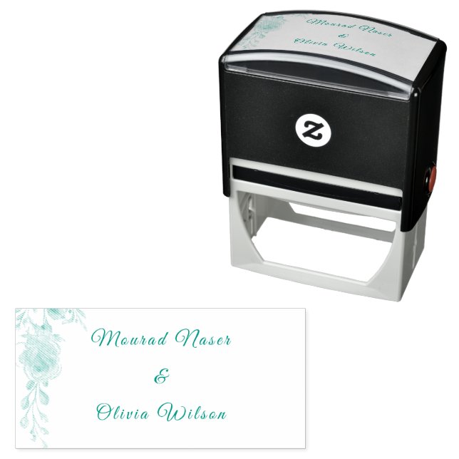 Pastel & Gold Floral Wedding Invitation Self-inking Stamp (In Situ)