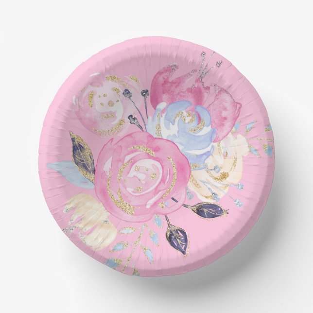 Pastel Gold Glitter  Flower  Paper Plate (Front)