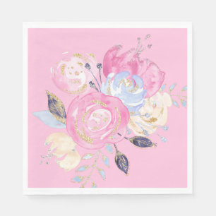 Pastel Gold Glitter Flower Paper Plates Napkin