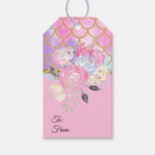 Pastel Gold Glitter Flowers Gift Tags