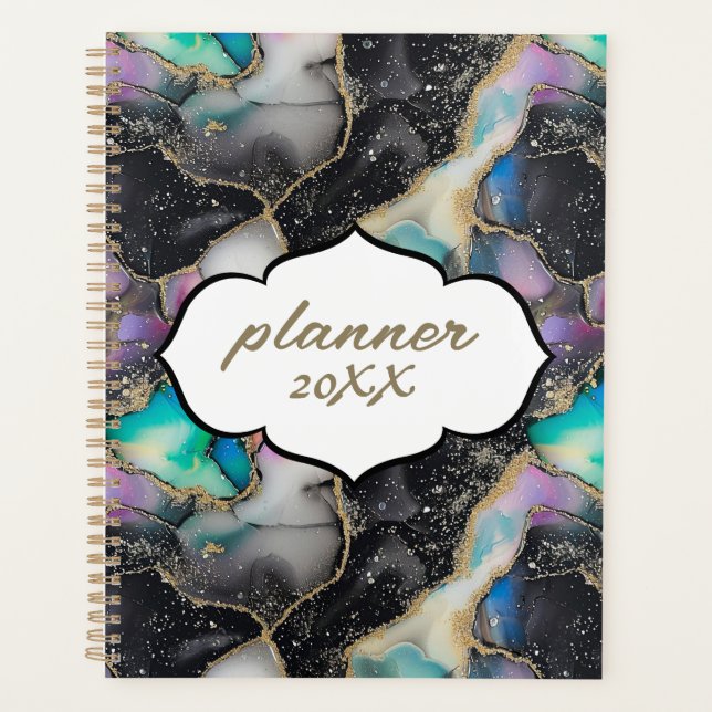 Pastel Gold Glitter Marble Modern  Planner (Front)