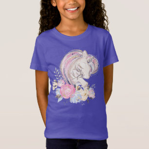 Pastel Gold Glitter Unicorn and Baby with Flowers  T-Shirt