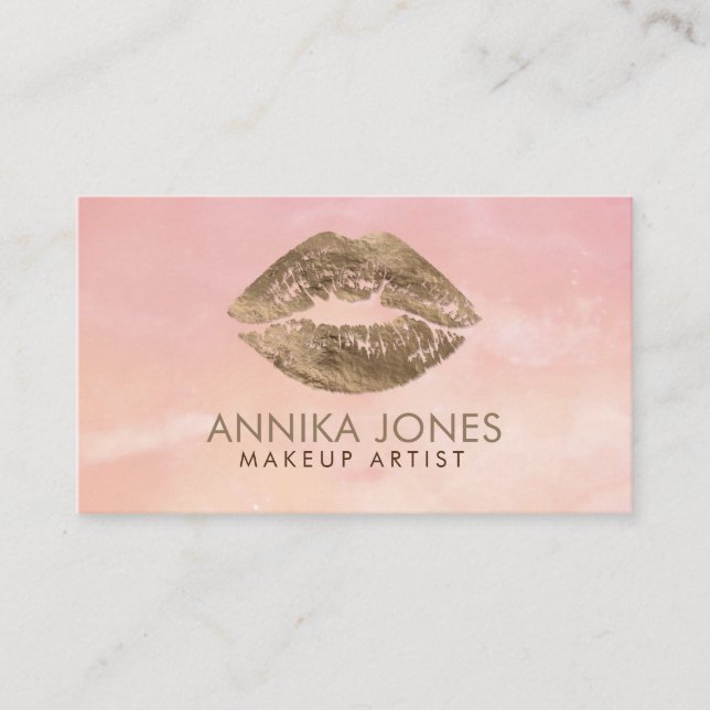 Pastel Gold Lips on Rose Quartz Makeup Artist Business Card (Front)
