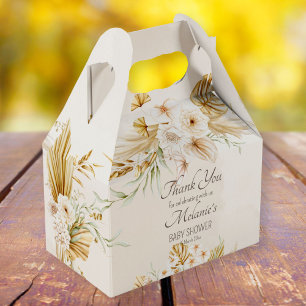 Pastel golden brown boho dried flowers baby favour box