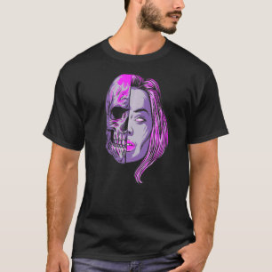 Pastel Goth Aesthetic Half Dead Skeleton Bone Head T-Shirt