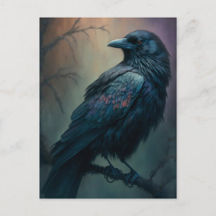 Pastel Goth Art Illustrated Solitary Crow  Postcard