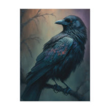 Pastel Goth Art Illustrated Solitary Crow 