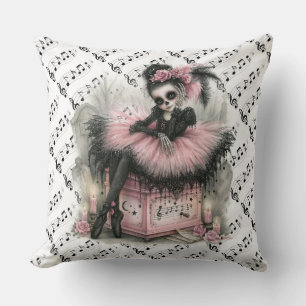 Pastel Goth Ballerina Halloween Music Notes Cushion