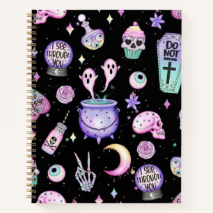 Pastel goth, black, Hardcover Spiral Notebook
