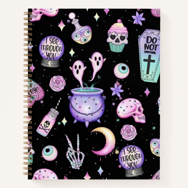 Pastel goth, black, Hardcover Spiral Notebook (Front)