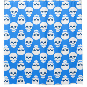 pastel goth blue halloween skull skeleton shower curtain