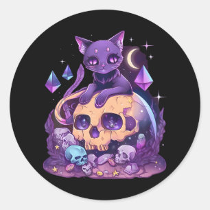 Pastel Goth Cat Cute witchy goth cat crystals and Classic Round Sticker