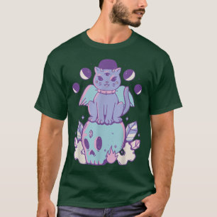 Pastel goth cat on skull skeleton Death metal cree T-Shirt