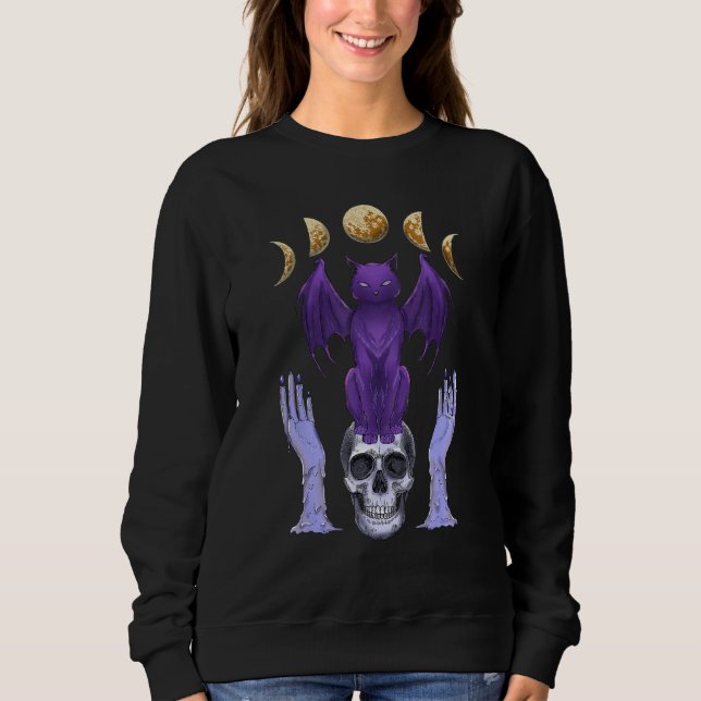 Pastel Goth Cat Skull Candles Moon Phases Creepy C Sweatshirt (Front)