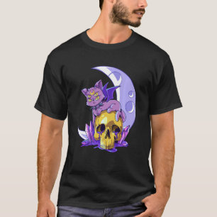 Pastel Goth Cat Wicca Skull Demonic Creepy Occult T-Shirt