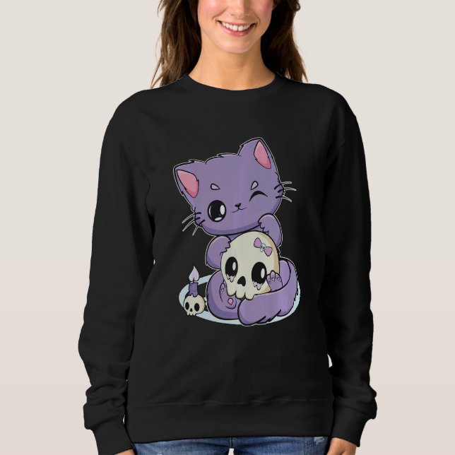 Pastel Goth Cat With Magic Item For Witchcore And  Sweatshirt (Front)