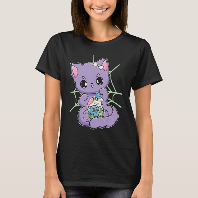 Pastel Goth Cat With Magic Potion For Witchy Acade T-Shirt (Front)