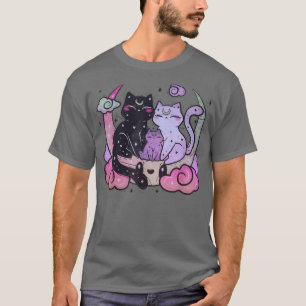 Pastel Goth Clothing Creepy CAt Family on Moon  T-Shirt