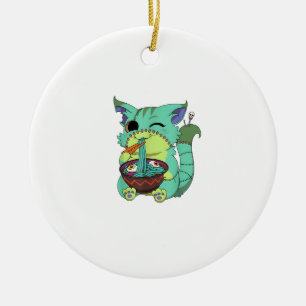 Pastel Goth Creepy Anime Ramen Cat Halloween T-Shi Ceramic Tree Decoration