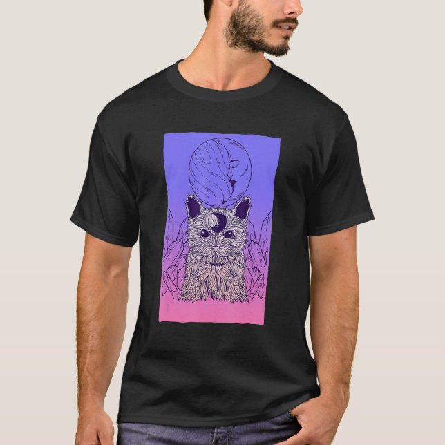 Pastel Goth Creepy Cat Cresent Moon Girl Gothic Wi T-Shirt (Front)