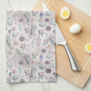 Pastel Goth Crystals and Roses – Mystical Witchy Tea Towel