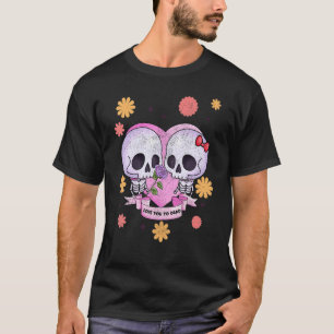 Pastel Goth Cute Creepy Skull Skeleton Love you to T-Shirt